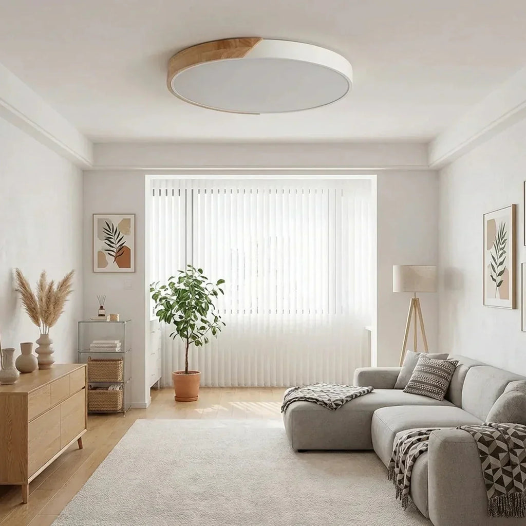 Round Wood Flush Mount LED Ceiling Light Design Fixture | Rosalyssa
