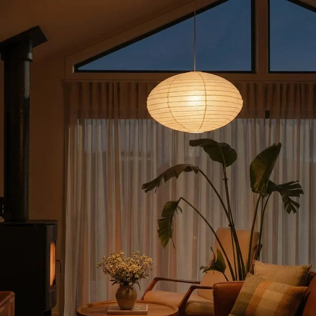 Rice Paper Pendant Light With Soft Oval Shade For Indoor Ceiling | Rosalyssa