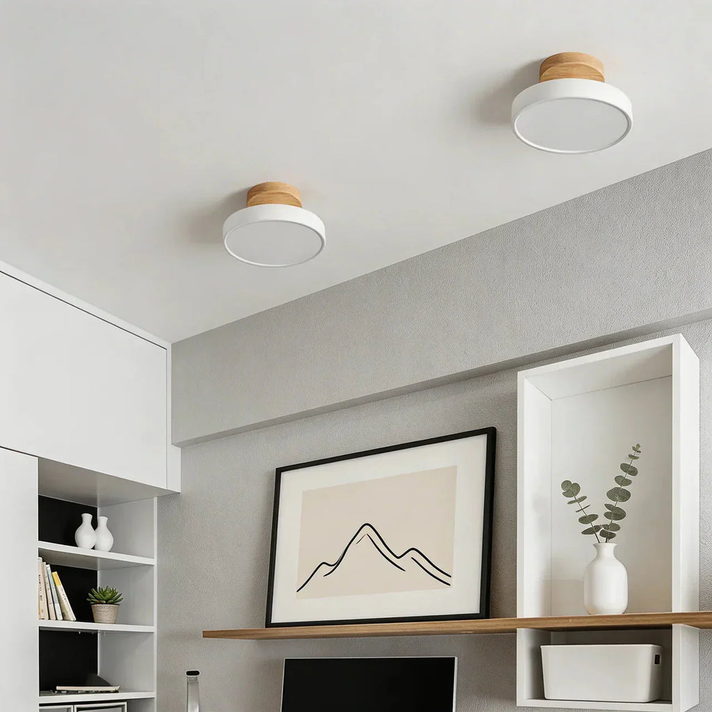 Træ Rund LED Design Semi-Flush Loftlampe | Rosalyssa