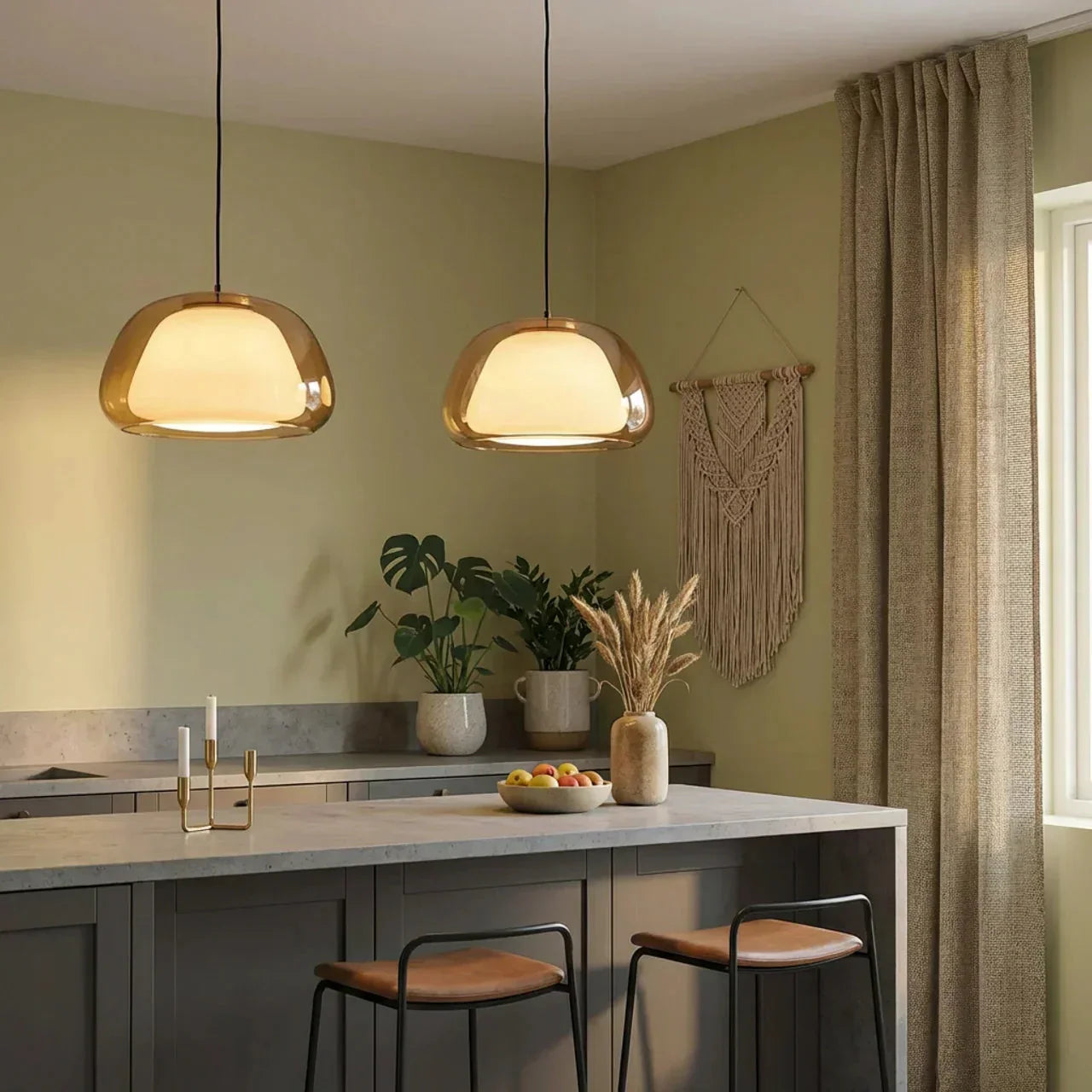 Oversized Glass Dome Ceiling Pendant Light with Tinted Shade | Rosalyssa