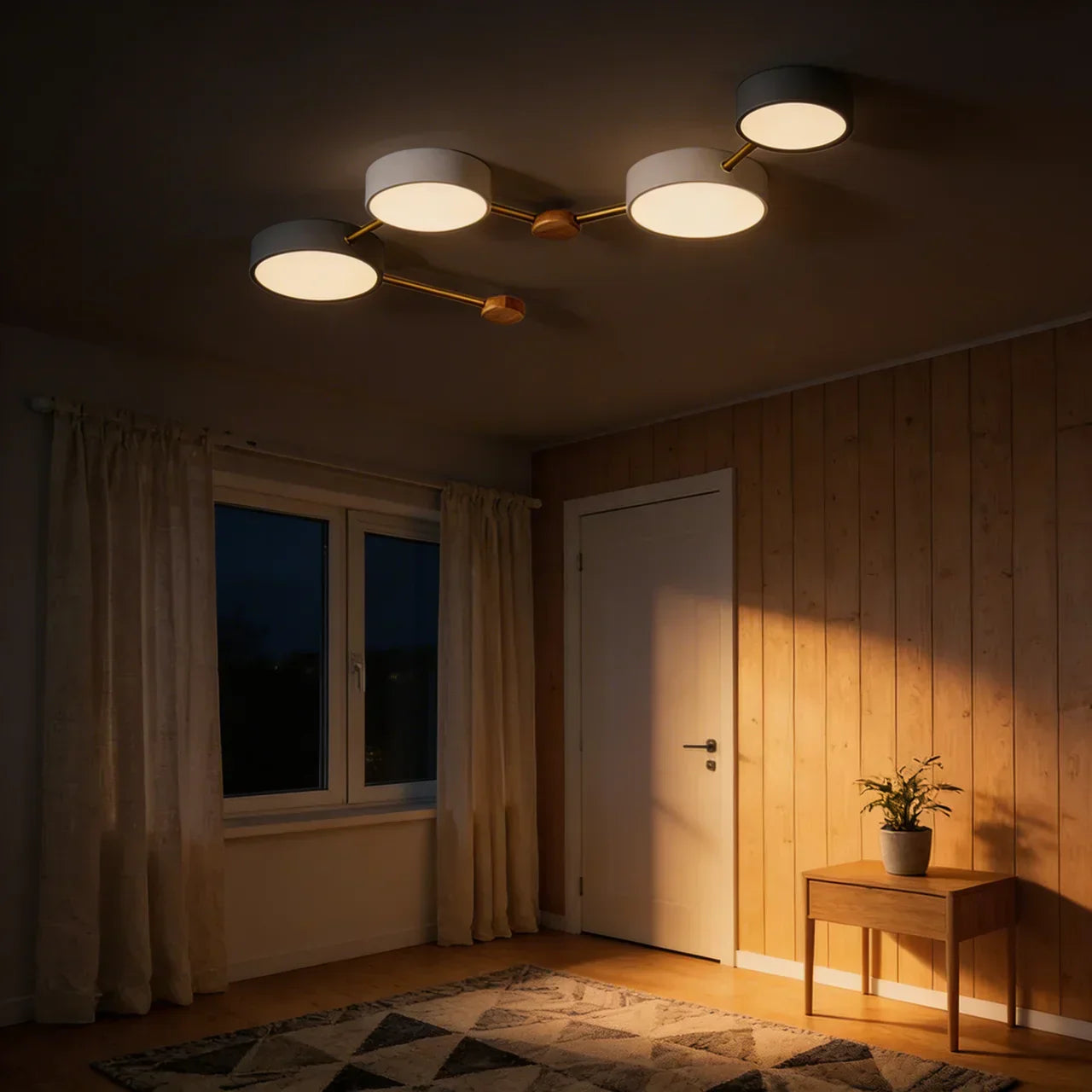 Infälld taklampa med integrerad LED i massivt trä och järn | Rosalyssa