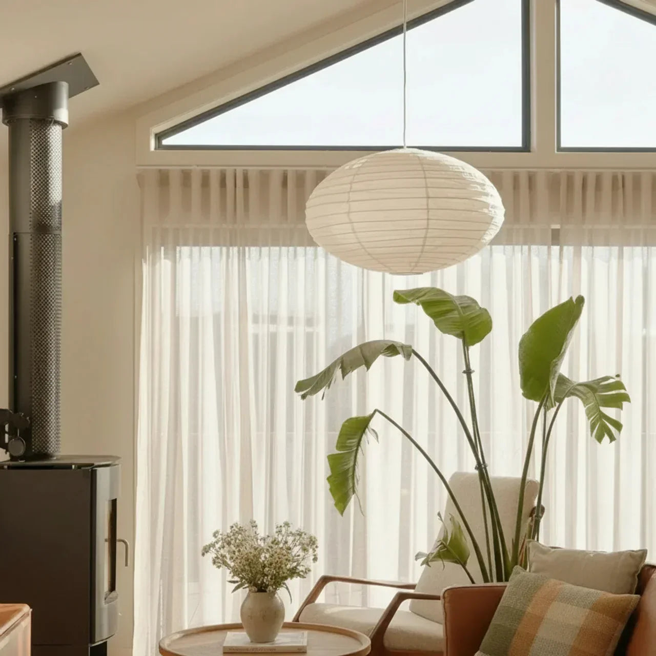 Rice Paper Pendant Light With Soft Oval Shade For Indoor Ceiling | Rosalyssa