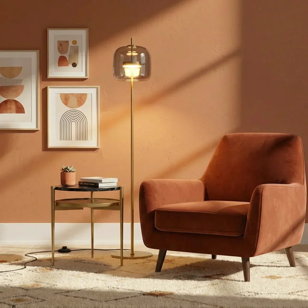 Smoked Glass Floor Lamp Classic Design For Living Rooms | Rosalyssa