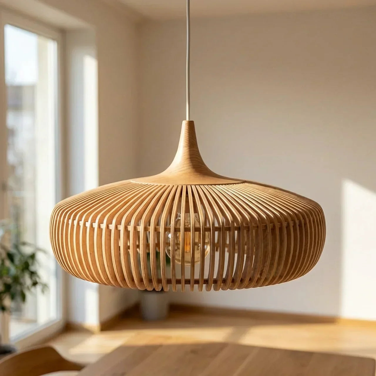 Wood Pendant Light With Minimalist Dome Shade For Indoor Use | Rosalyssa