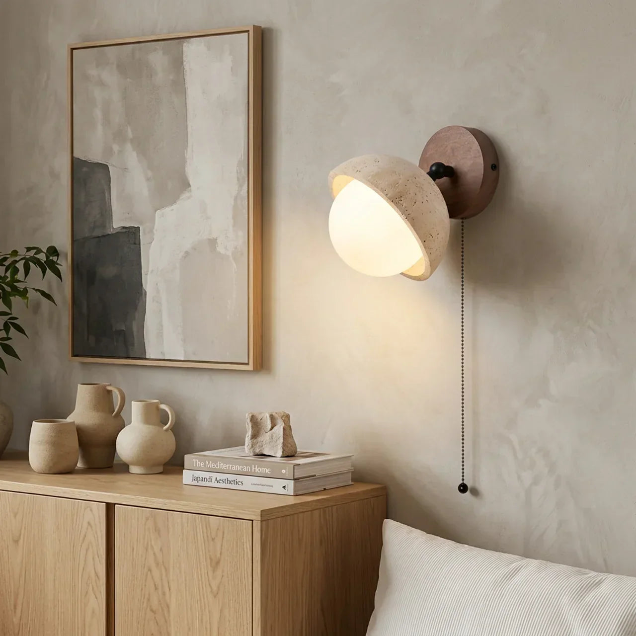 Travertine And Wood Indoor Wall Light Single Wall Mount For Ambient Lighting | Rosalyssa