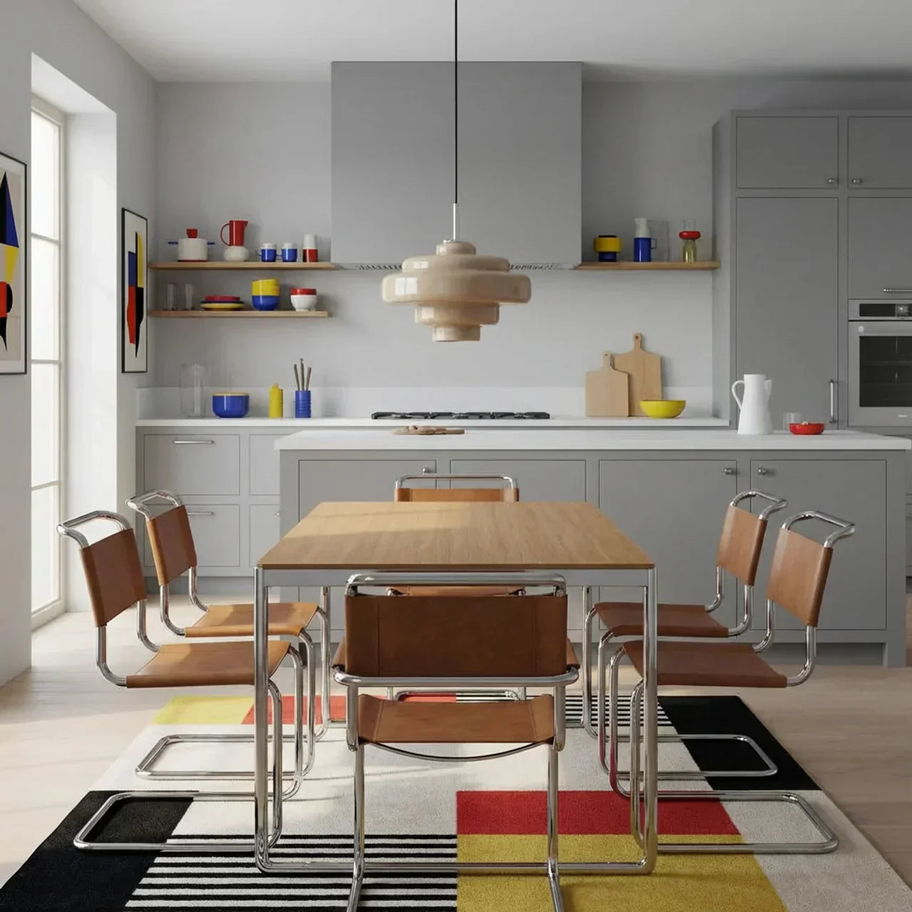 Farvet glaspendel i skålform, Bauhaus-stil | Rosalyssa