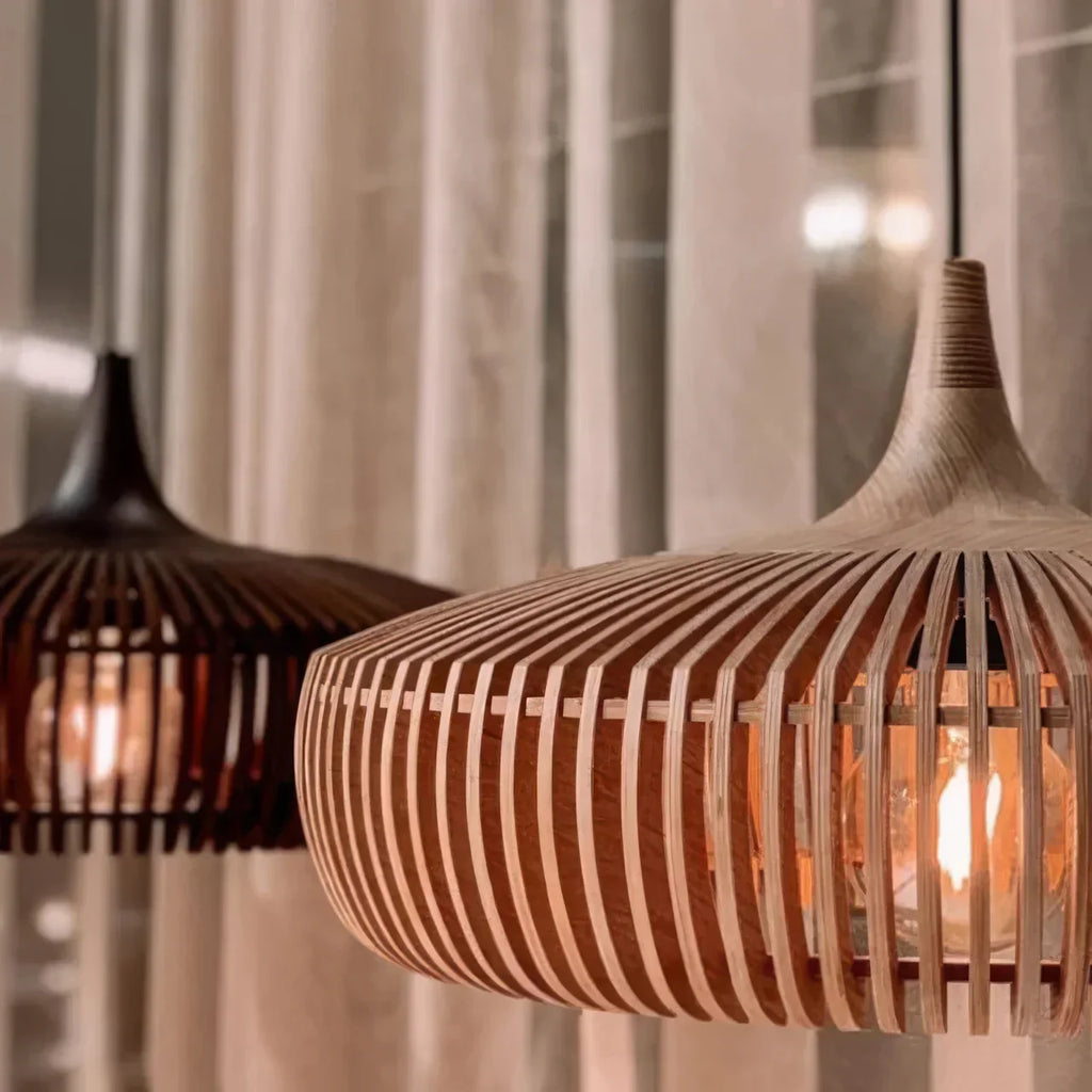 Wood Pendant Light With Minimalist Dome Shade For Indoor Use | Rosalyssa