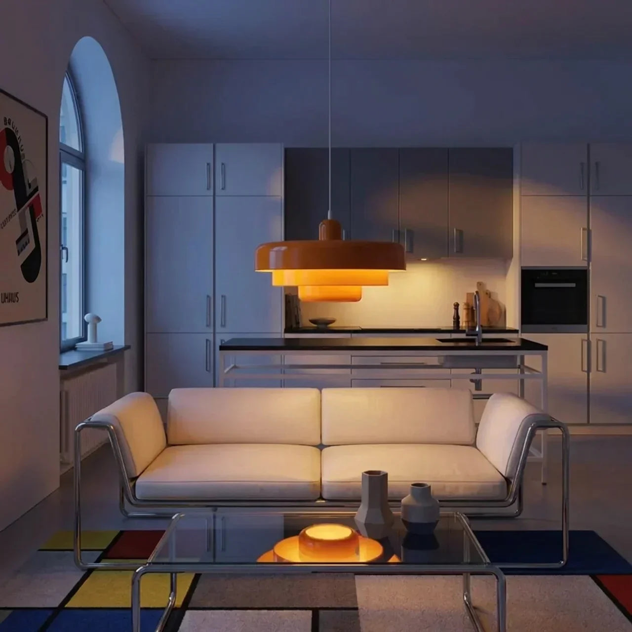 Lampada a sospensione in vetro a più livelli stile Bauhaus per montaggio a soffitto | Rosalyssa