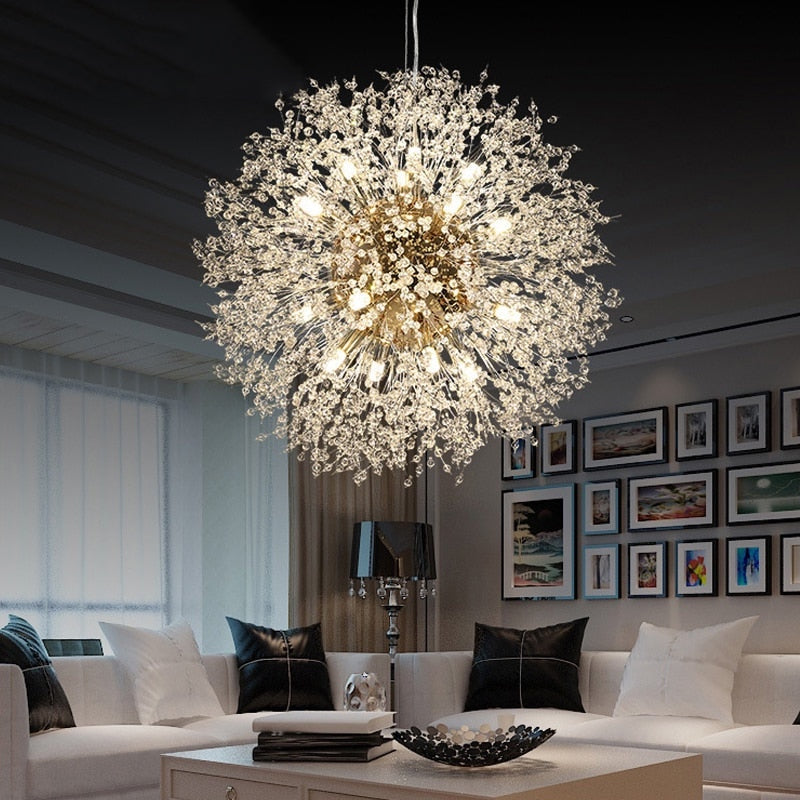 Dandelion Inspired Modern Pendant Light In Iron And Acrylic
