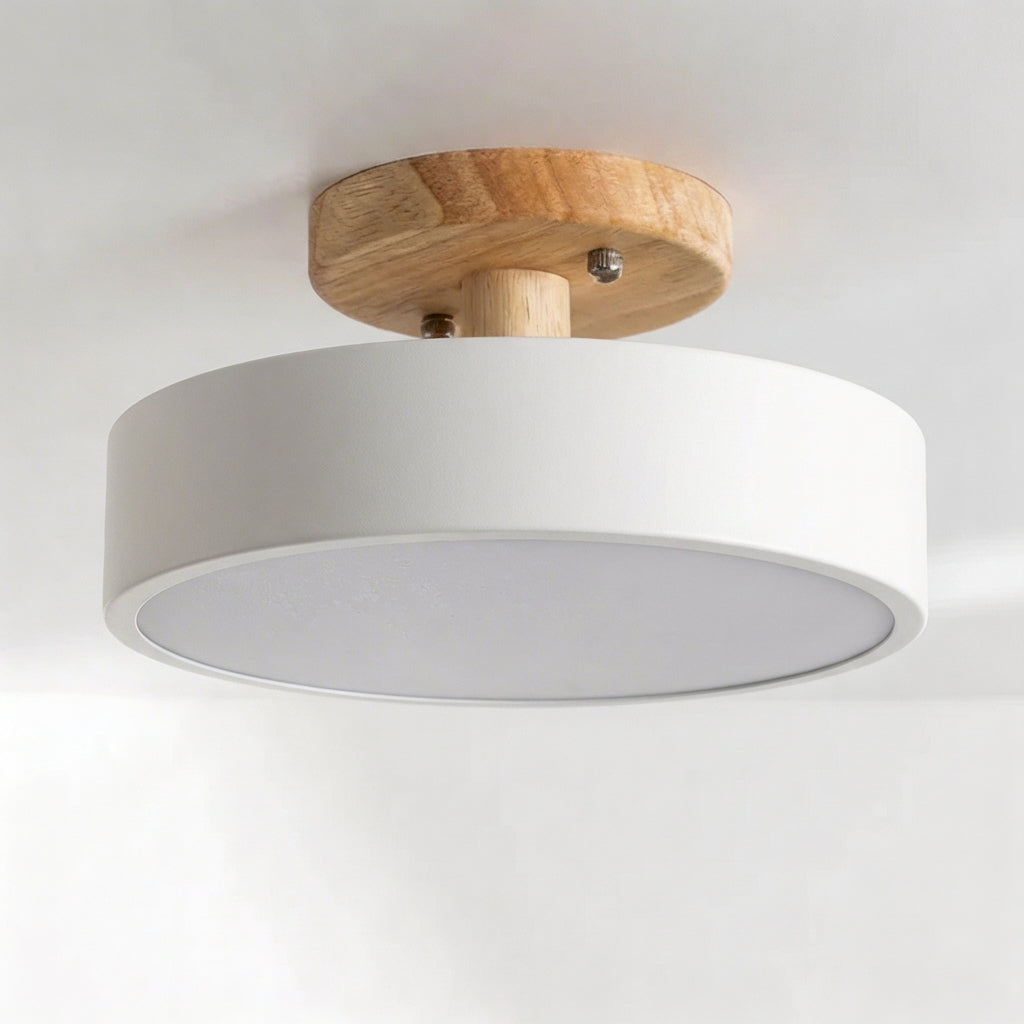 Træ Rund LED Design Semi-Flush Loftlampe | Rosalyssa