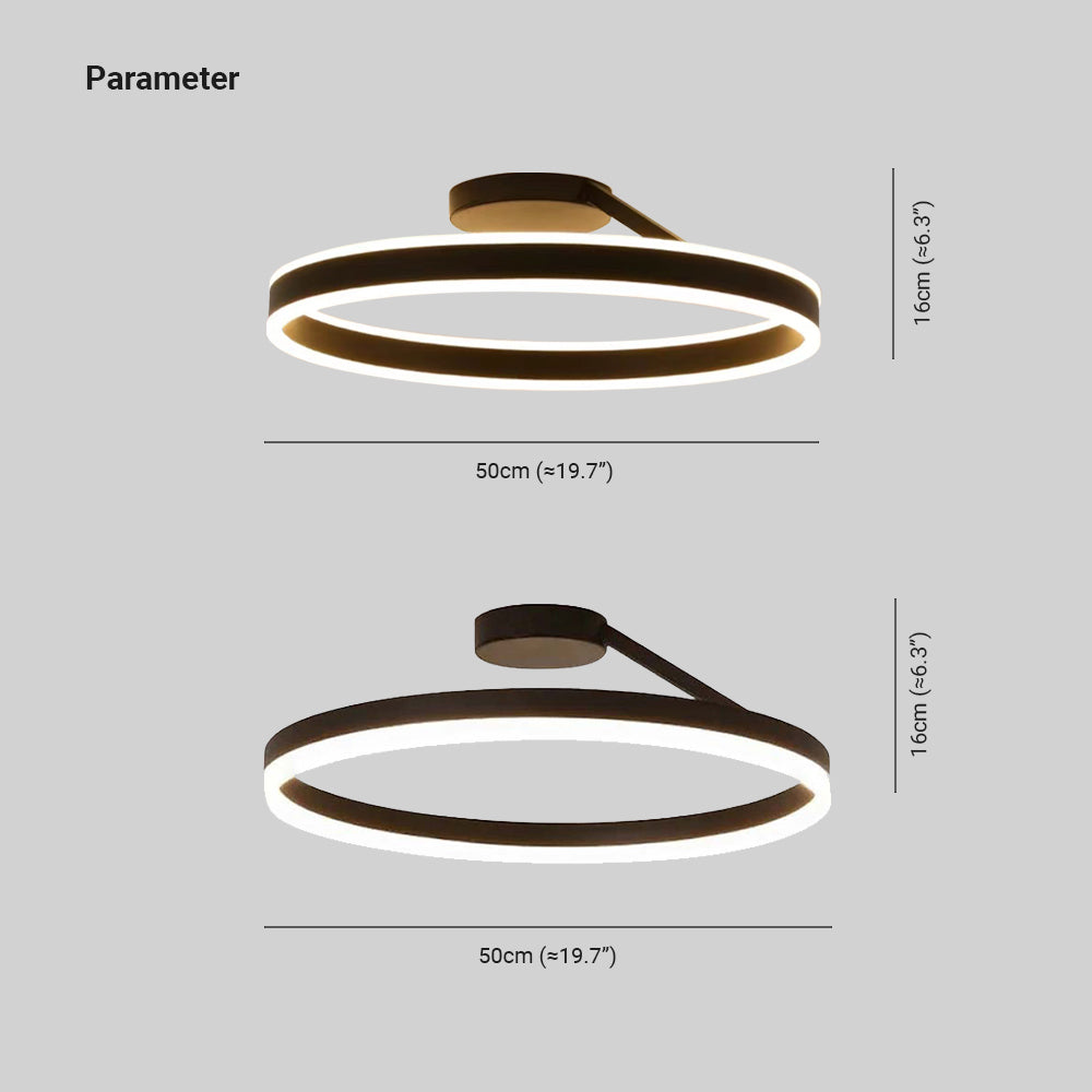 Plafonnier LED dimmable en anneau Métal et acrylique 50 cm Noir Blanc