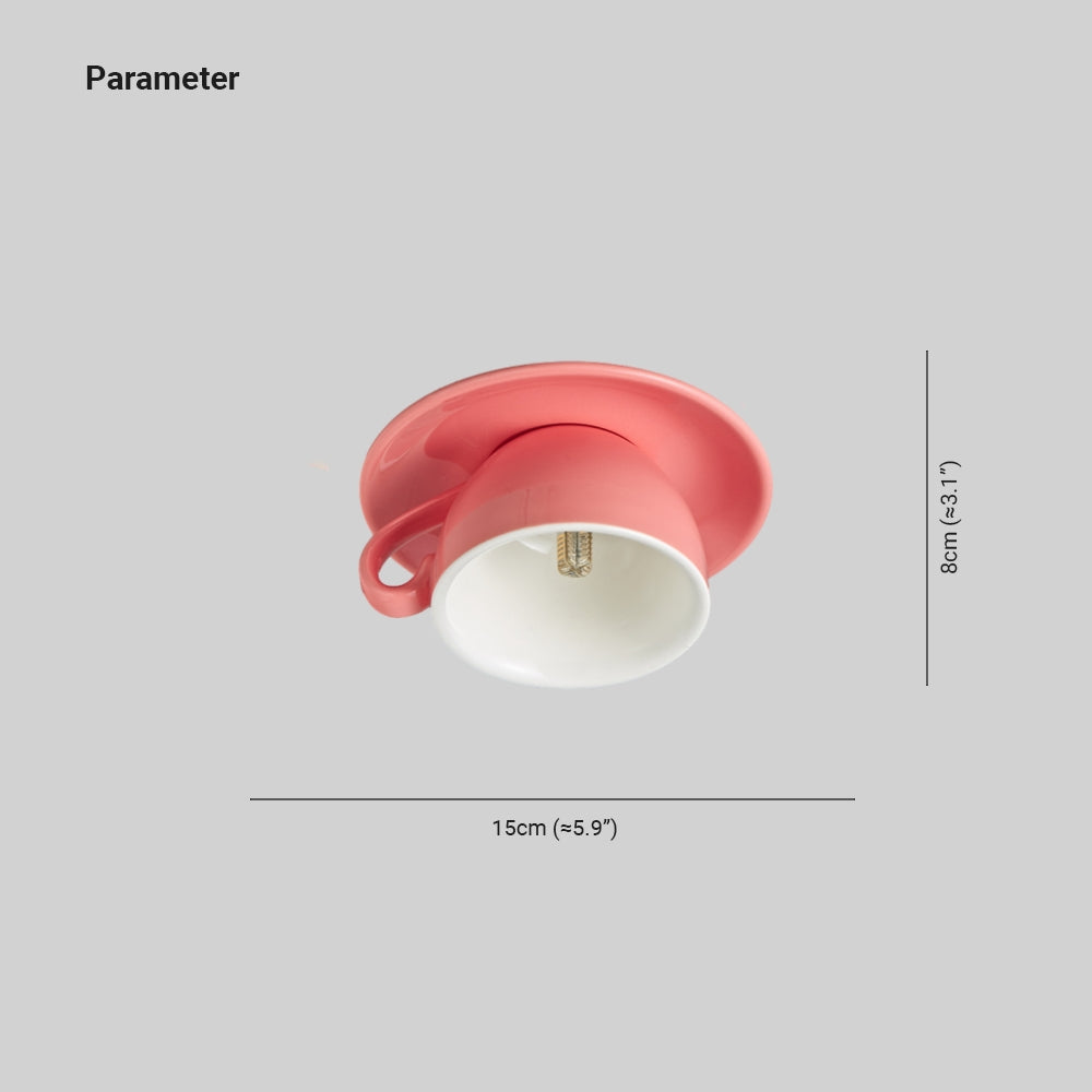Kaffekopp i keramisk taklampe med LED i blått og rosa for soverom og stue