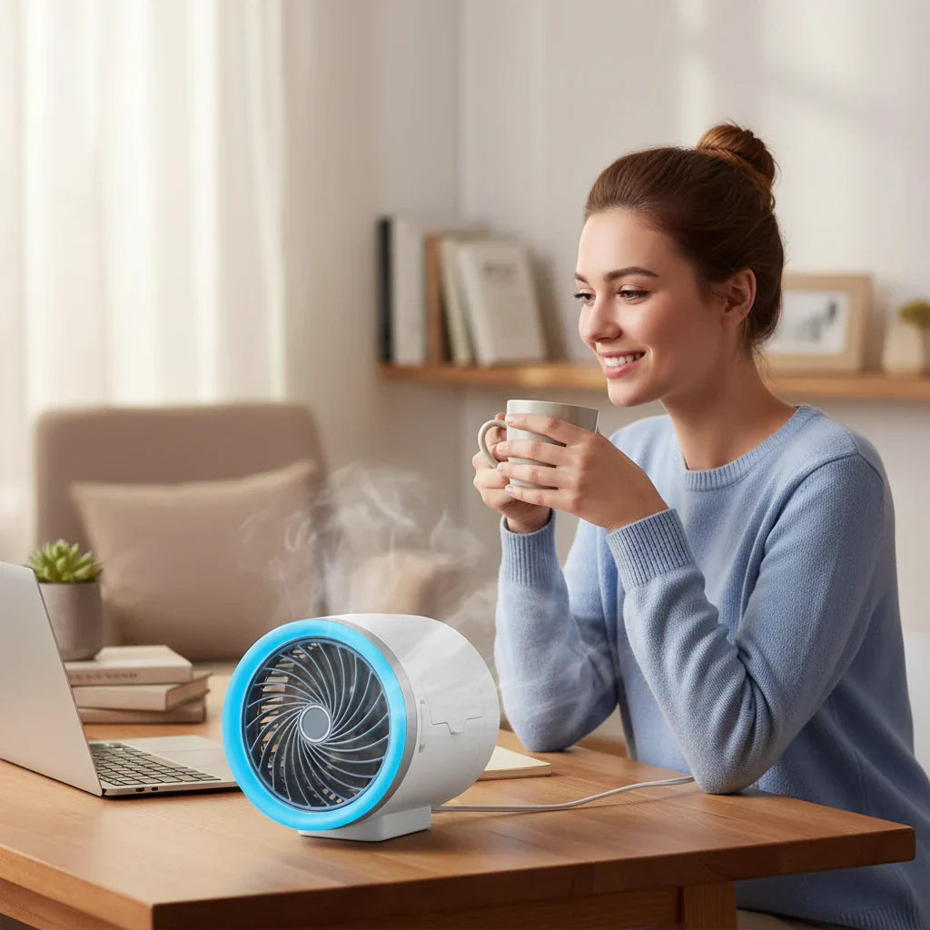Illuminated Portable Fan With Ice Packs For Cooling Rooms