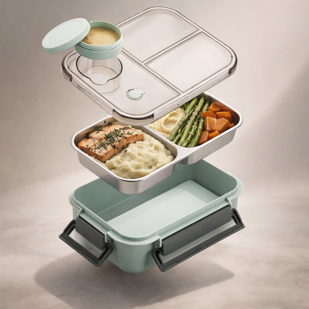 Pudełko na lunch ze stali nierdzewnej z przegródkami bento na posiłki