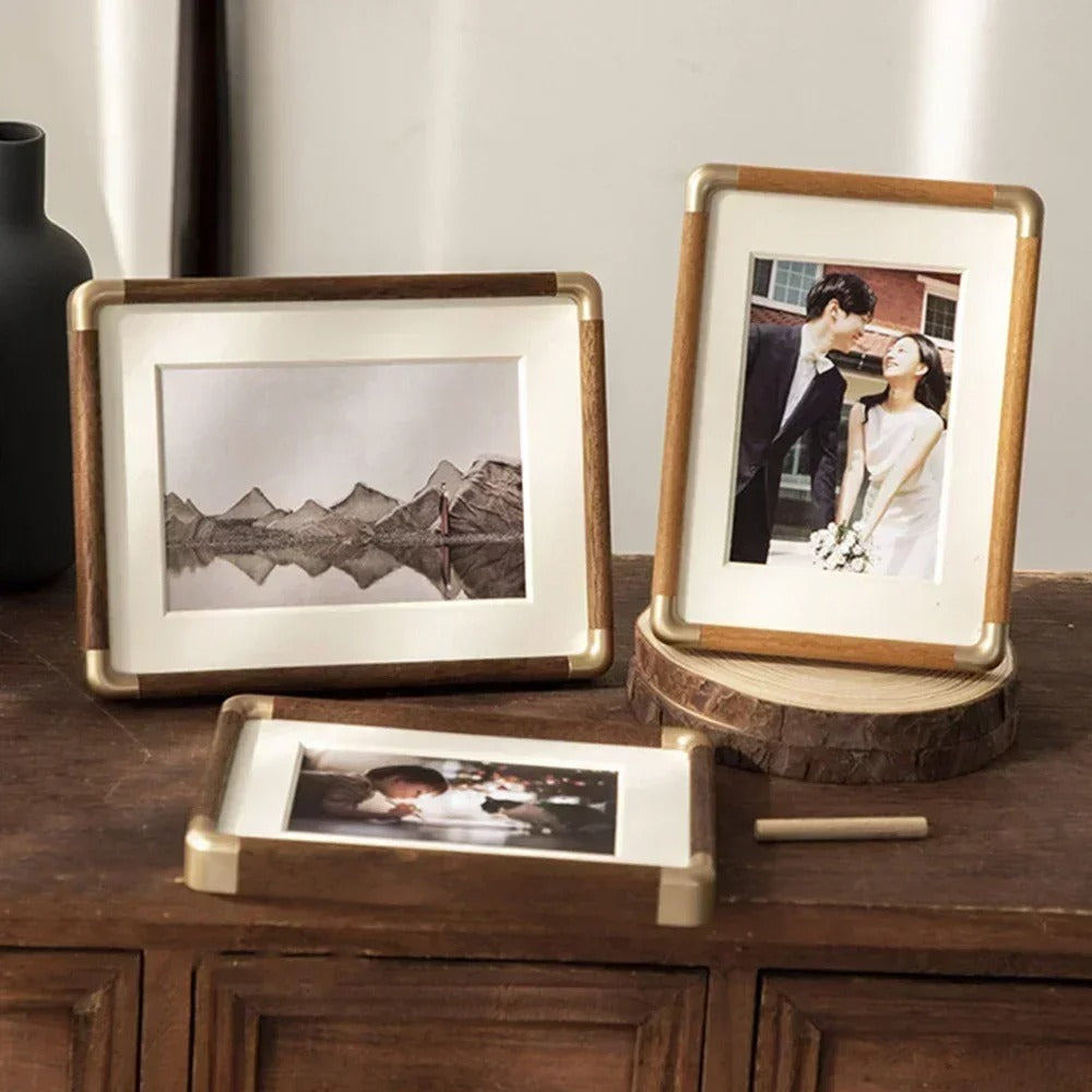 Brooks Vintage Wood And Brass Photo Frame For Tabletop Display