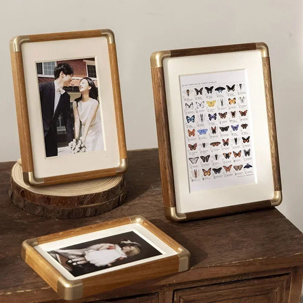 Brooks Vintage Wood And Brass Photo Frame For Tabletop Display