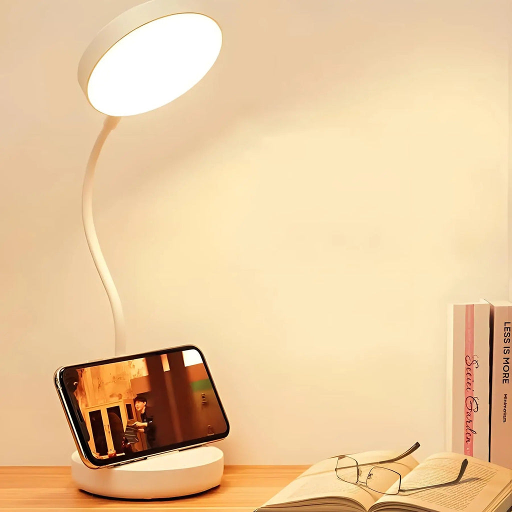 LED Desk Lamp With USB Charging And Adjustable Swan Neck Reading Light