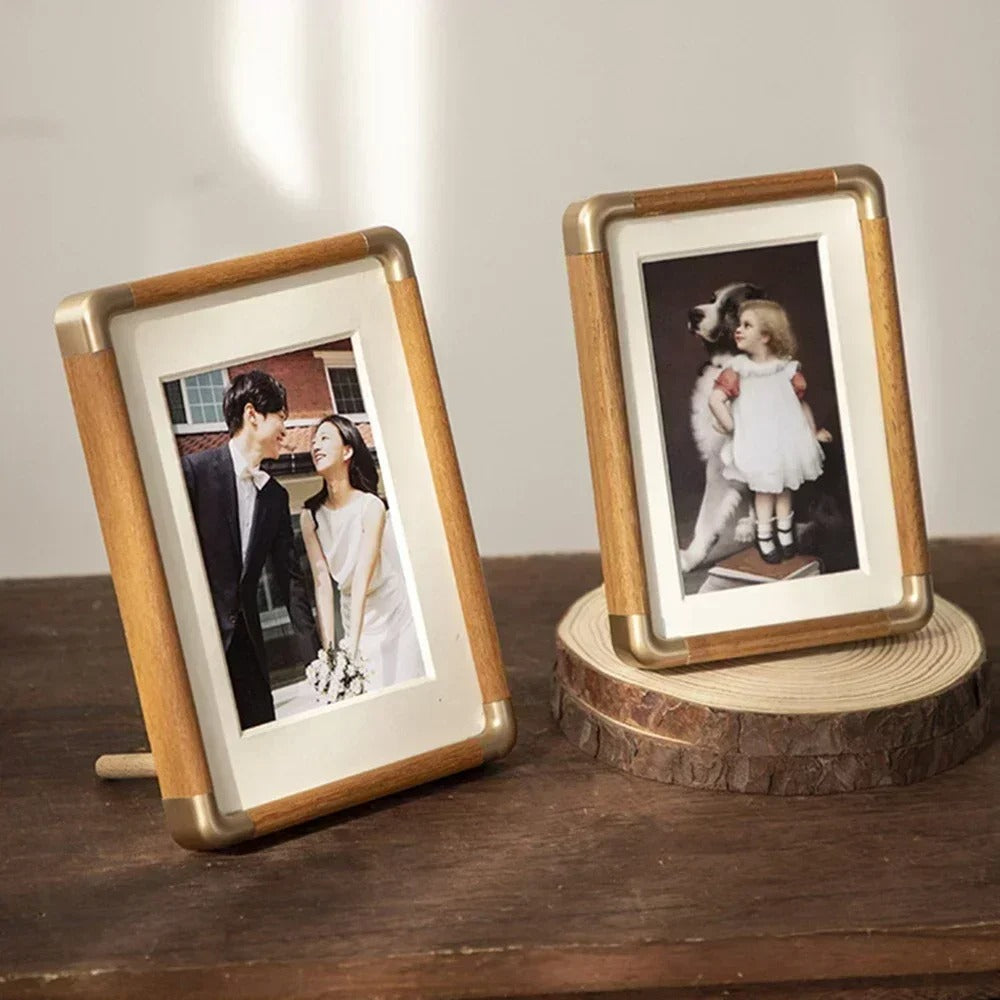 Brooks Vintage Wood And Brass Photo Frame For Tabletop Display