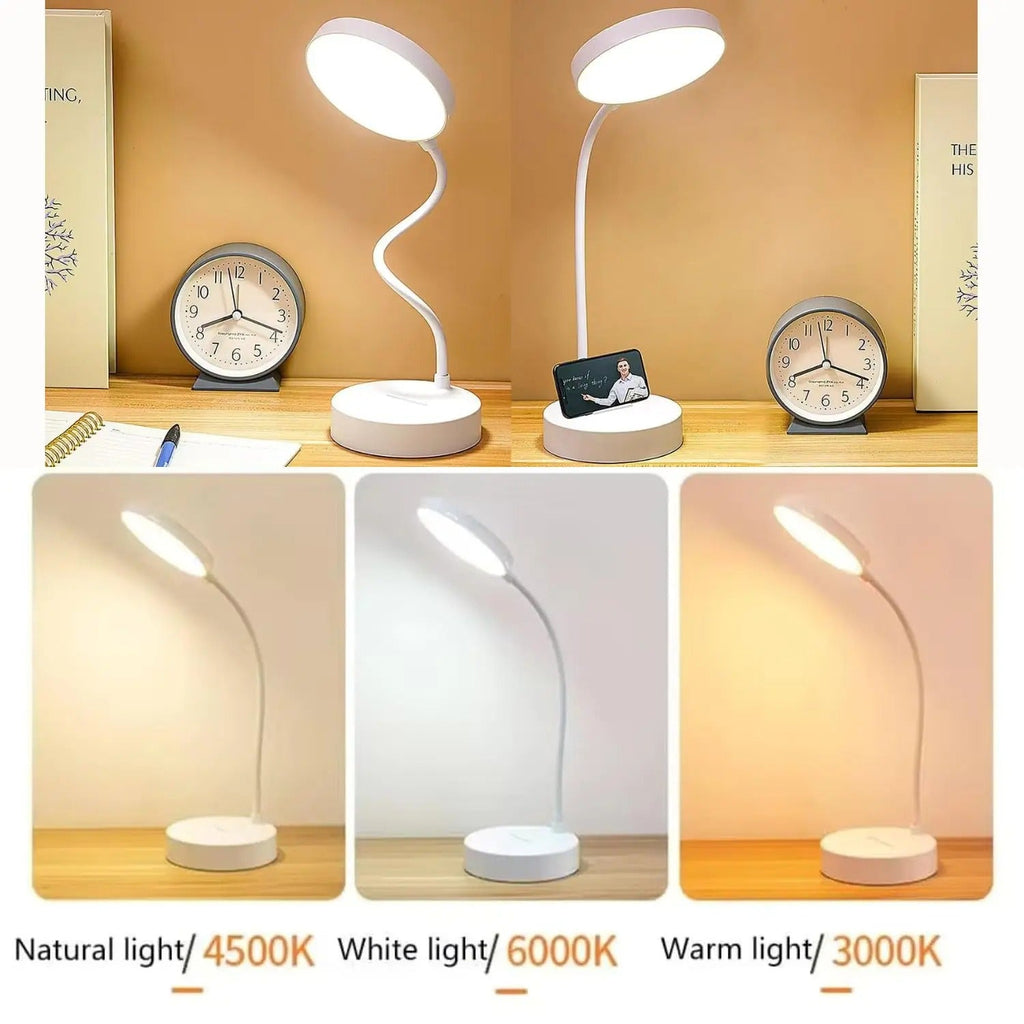 LED Desk Lamp With USB Charging And Adjustable Swan Neck Reading Light