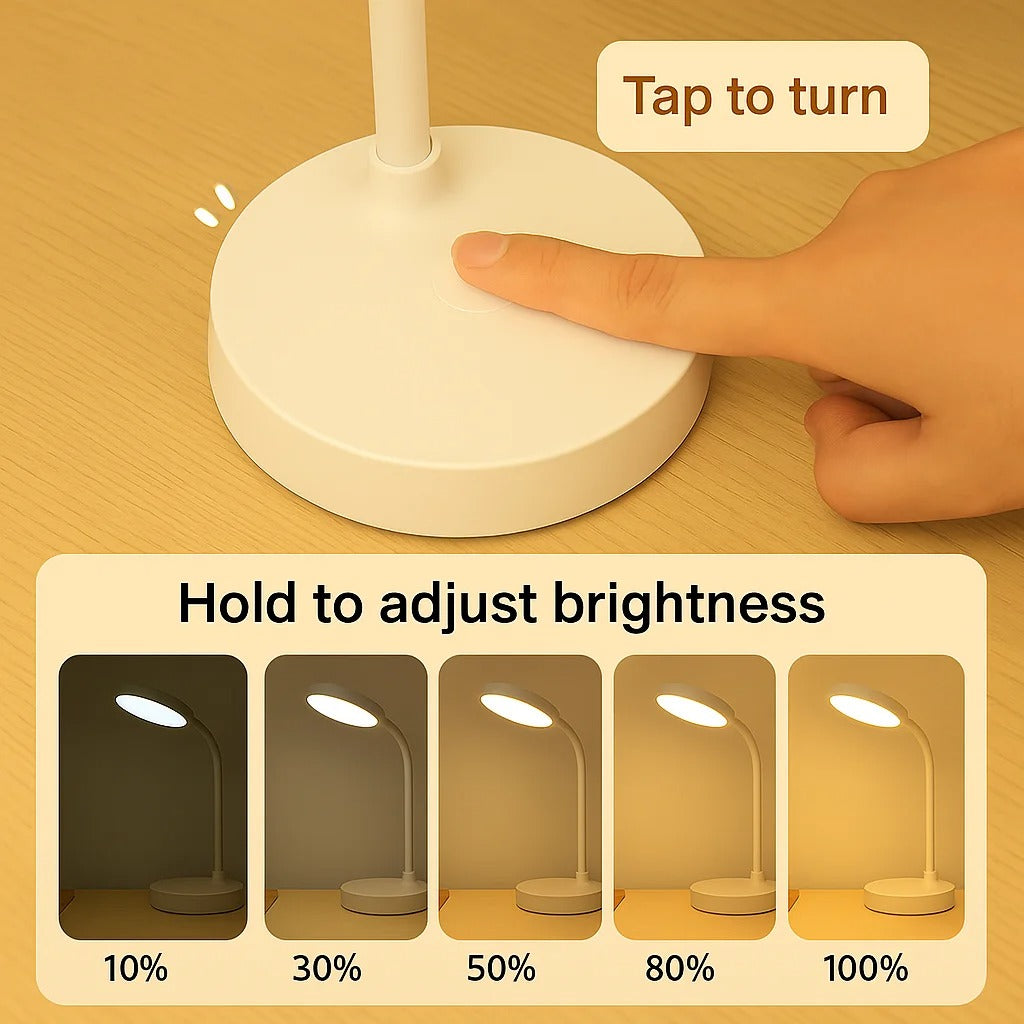 LED Desk Lamp With USB Charging And Adjustable Swan Neck Reading Light