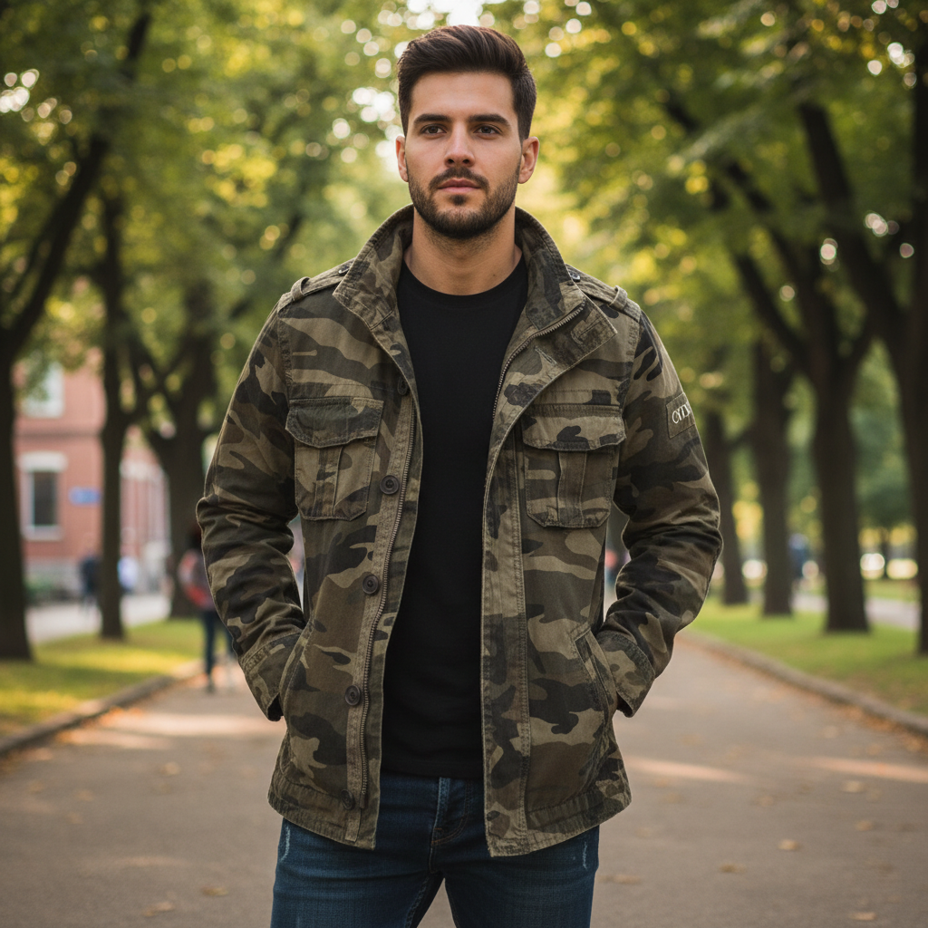 Męska kurtka casual z zamkiem błyskawicznym z przodu w nowoczesnym stylu wierzchnim