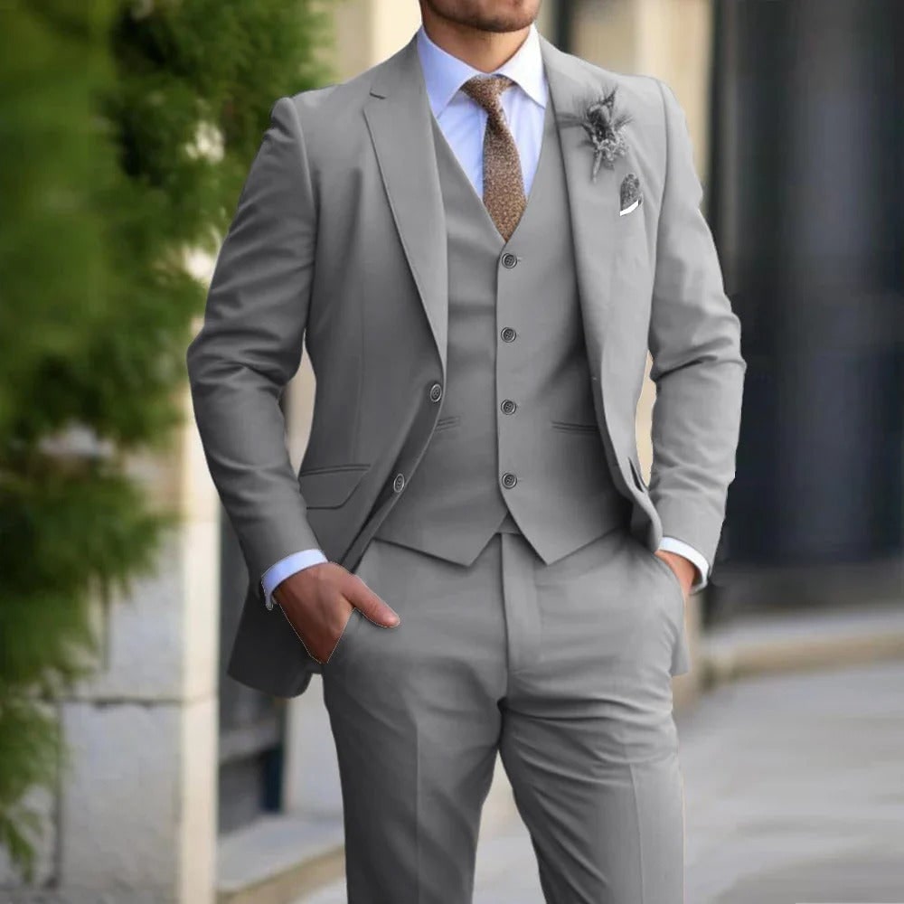 Pánský třídílný formální oblek slim fit v černé, béžové nebo šedé barvě