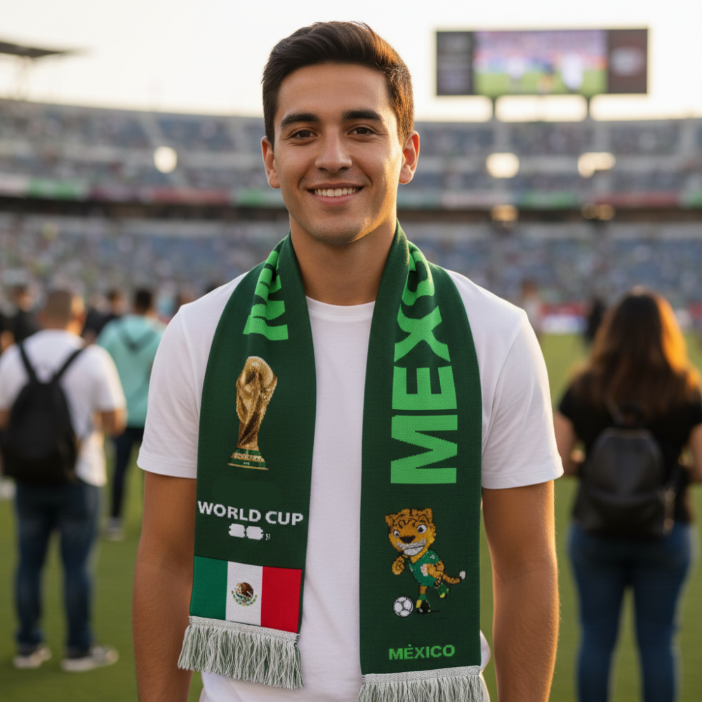 Šála na fotbal s mexickou vlajkou a třásněmi pro oddané fanoušky