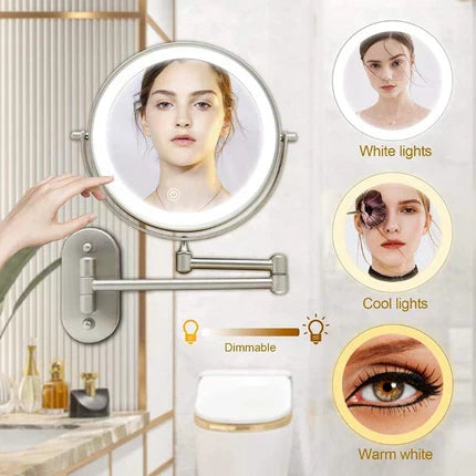 Goldfarbenes, wiederaufladbares LED-Schminkspiegel mit Vergrößerung für Make-up