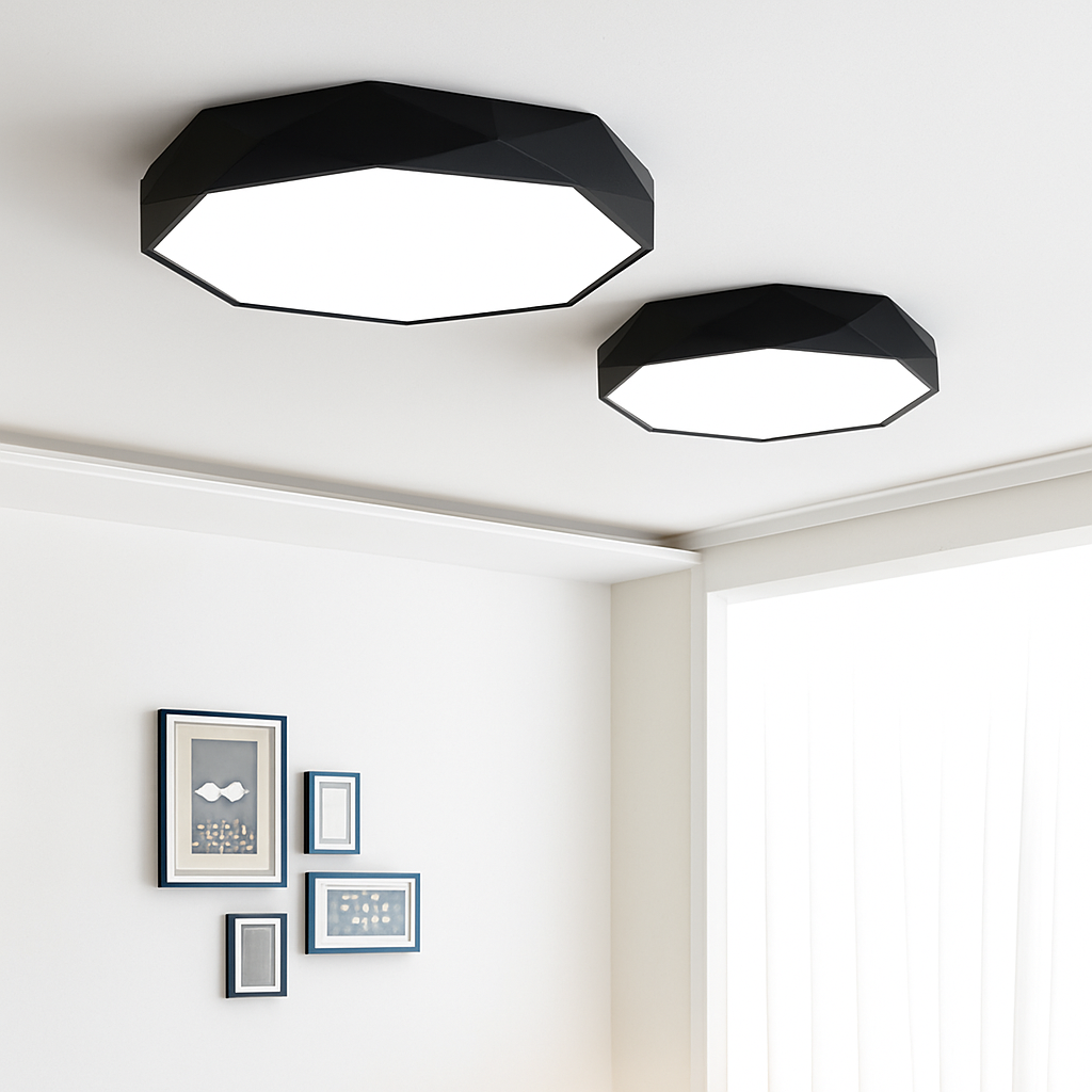 Geometrické LED akrylové stropní světlo, osmiúhelníkový design, 30–60 cm, barevná pokojová lampa