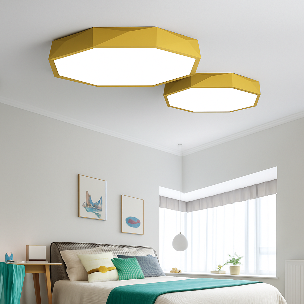 Geometrické LED akrylové stropní světlo, osmiúhelníkový design, 30–60 cm, barevná pokojová lampa