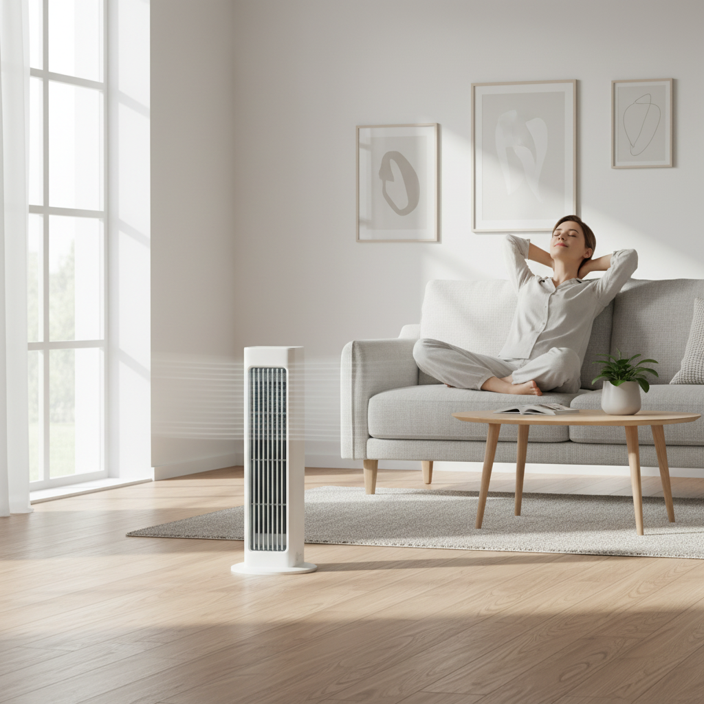 Ventilatore a torre oscillante portatile per raffreddare stanze ovunque