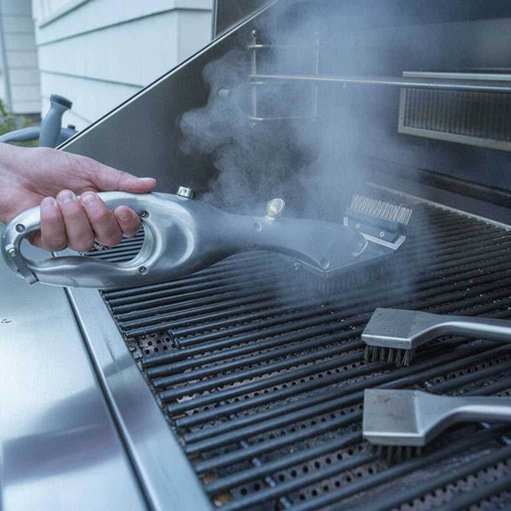 スチームクリーナー付きBBQグリルブラシ、スチール製ブラシ毛
