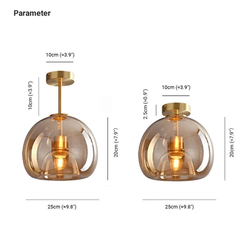Retro ravfarvet glas loftslampe med skærm i bobleglas