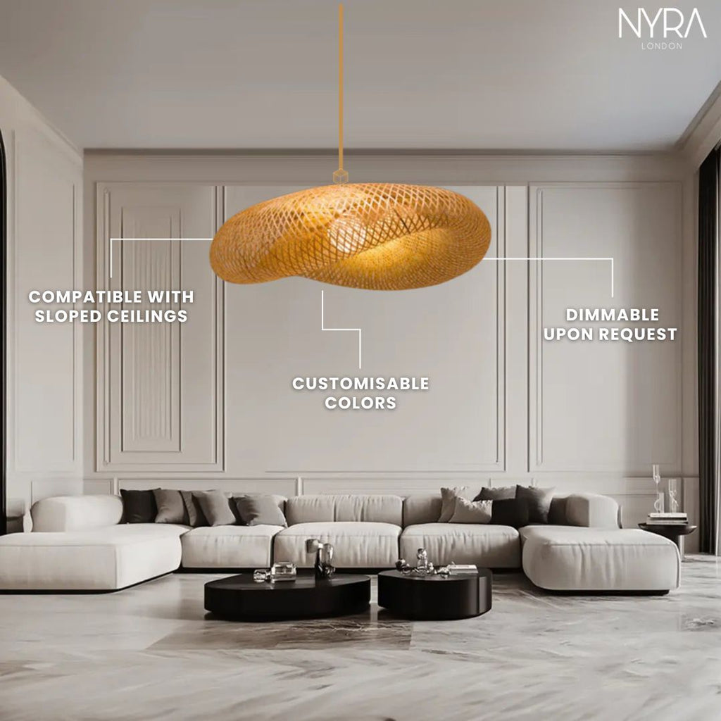 مصباح معلق منسوج من خشب البامبو سولارا، يدوي الصنع، تصميم عتيق، مزود بإضاءة LED