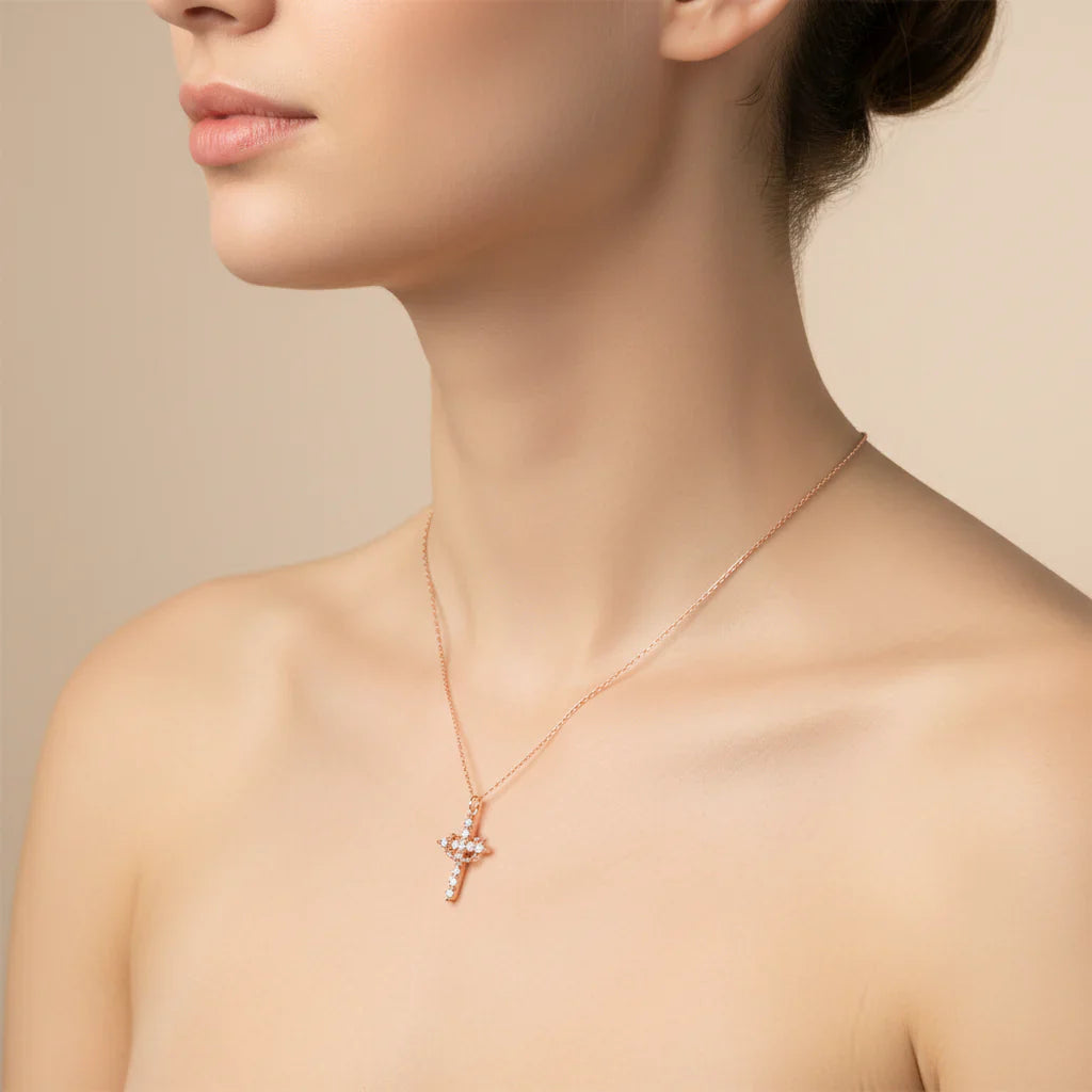 Crown Cross Pendant Necklace In Gold Or Silver Faith Jewelry