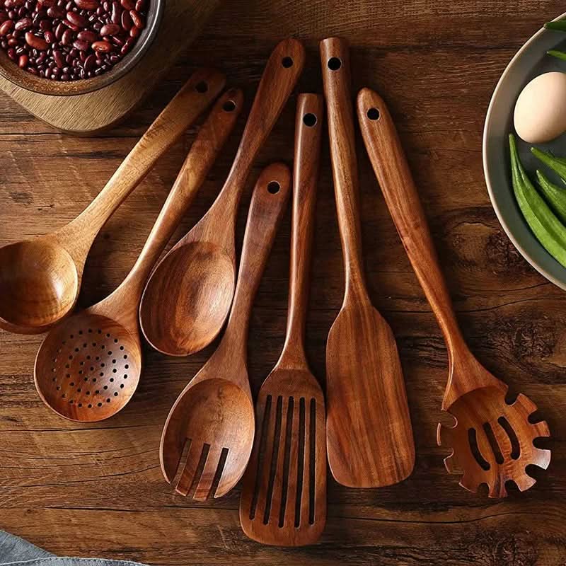 Teak Kitchen Utensil Set For Elegant Cooking In Modern Kitchen