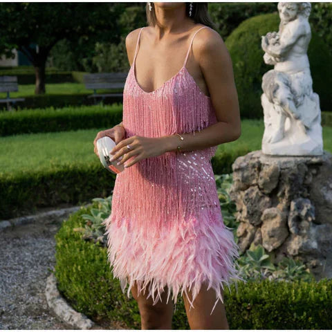 Nova Sequin Feather Fringe Dress For Glamorous Party Nights
