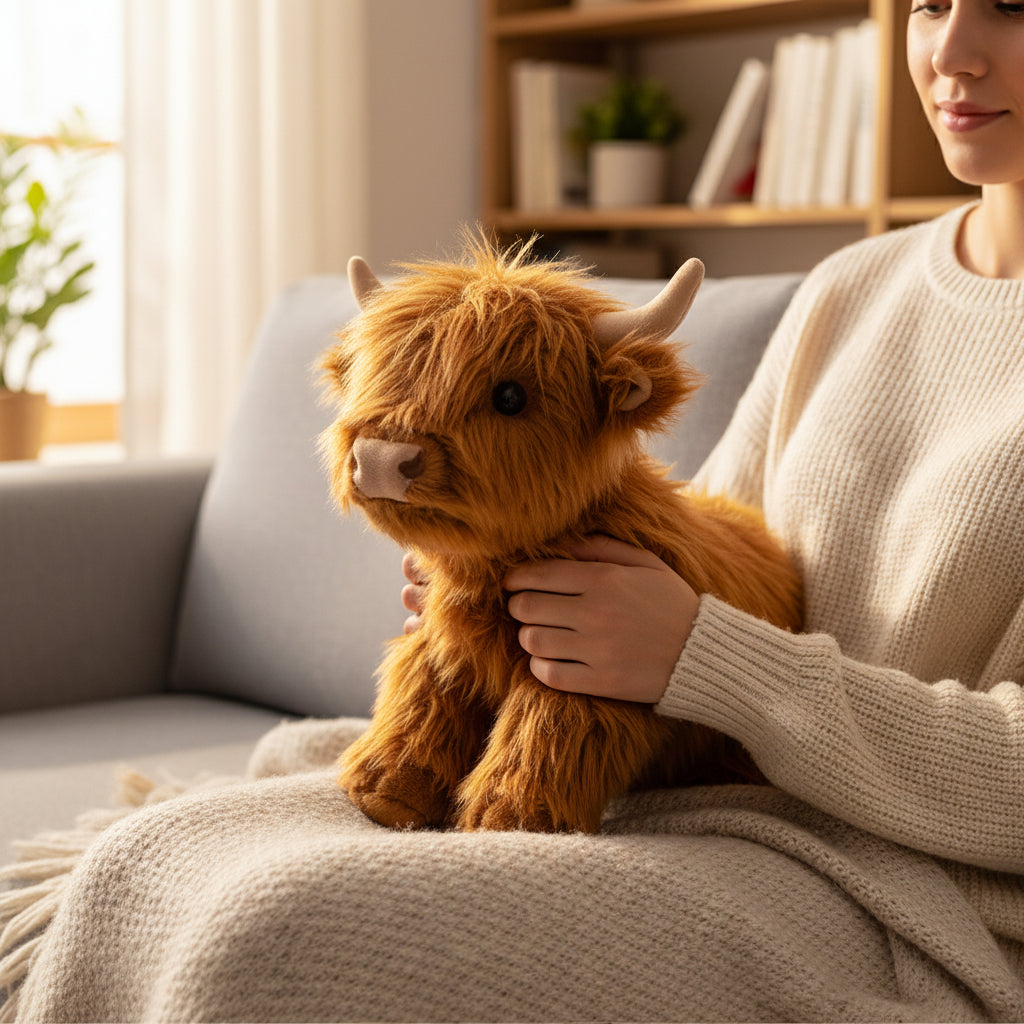 Handmade Highland Cow Plush Toy For Kids Soft Cuddly Stuffed Animal