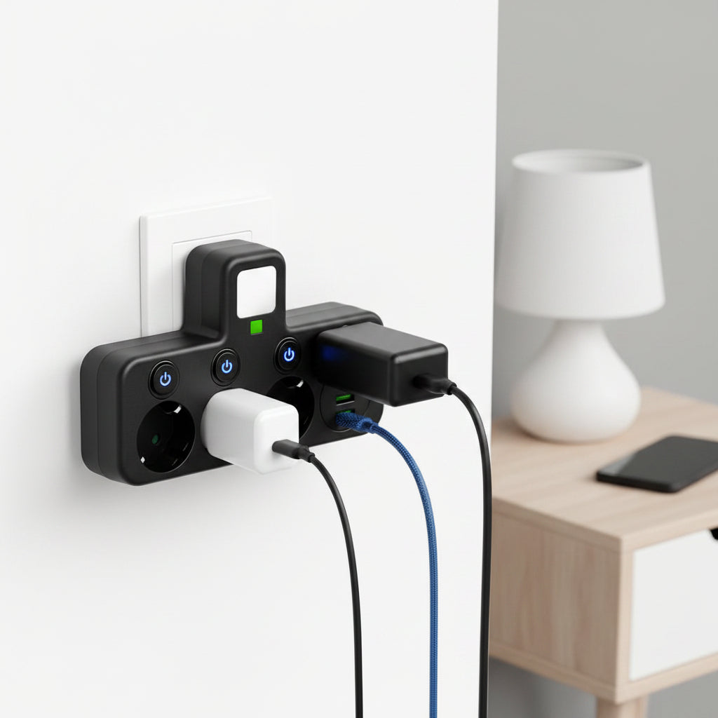 Nástěnný přepěťový ochranný prodlužovací kabel s USB porty