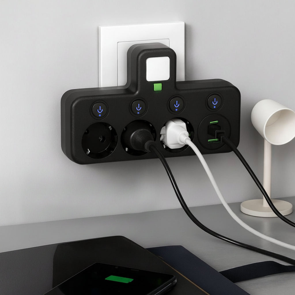 Nástěnný přepěťový ochranný prodlužovací kabel s USB porty