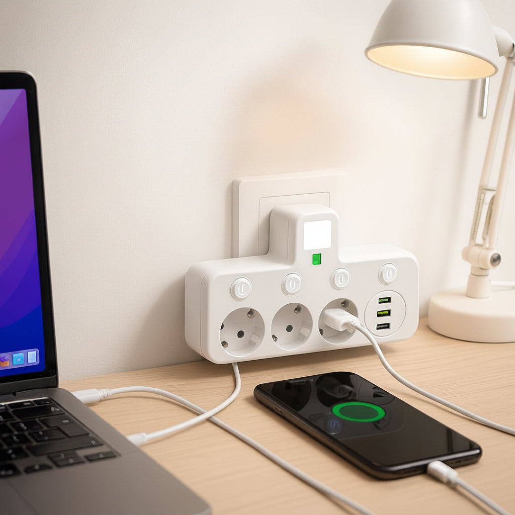 Nástěnný přepěťový ochranný prodlužovací kabel s USB porty