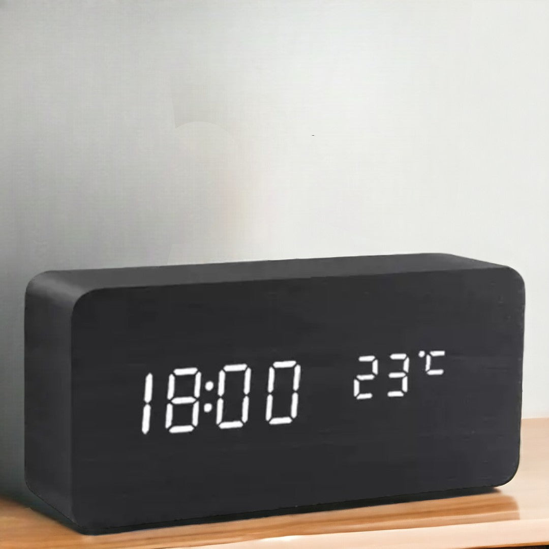 Sveglia LED WoodWatch con controllo vocale per la camera da letto