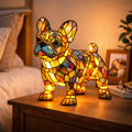 Lampa ve stylu vitráže se psem s LED nočním světlem do ložnice a na stůl