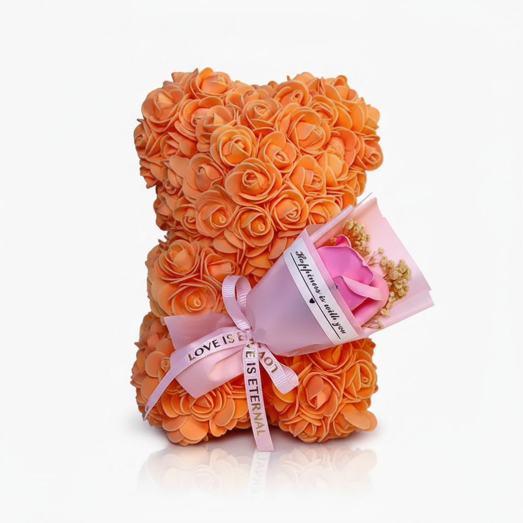 Dekorace na stůl Rose Bear s umělými růžemi pro valentýnský dárek a vystavení