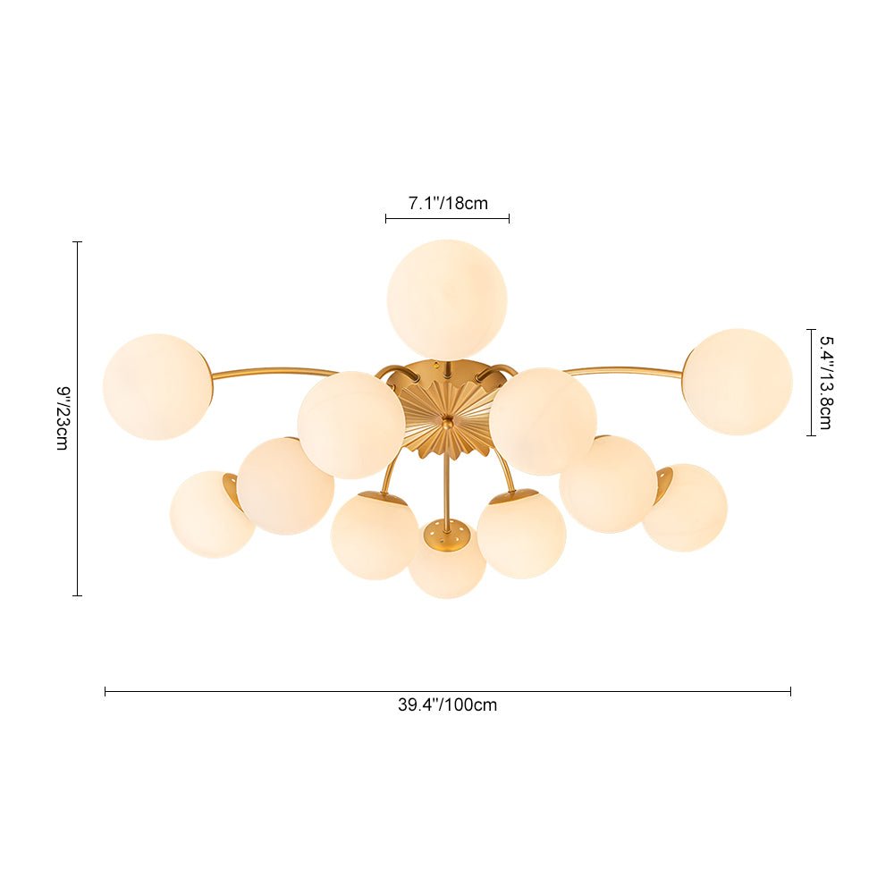 Sputnik Brass Ceiling Light For Living Room With Opal Glass Globes 12 Light Dimmable