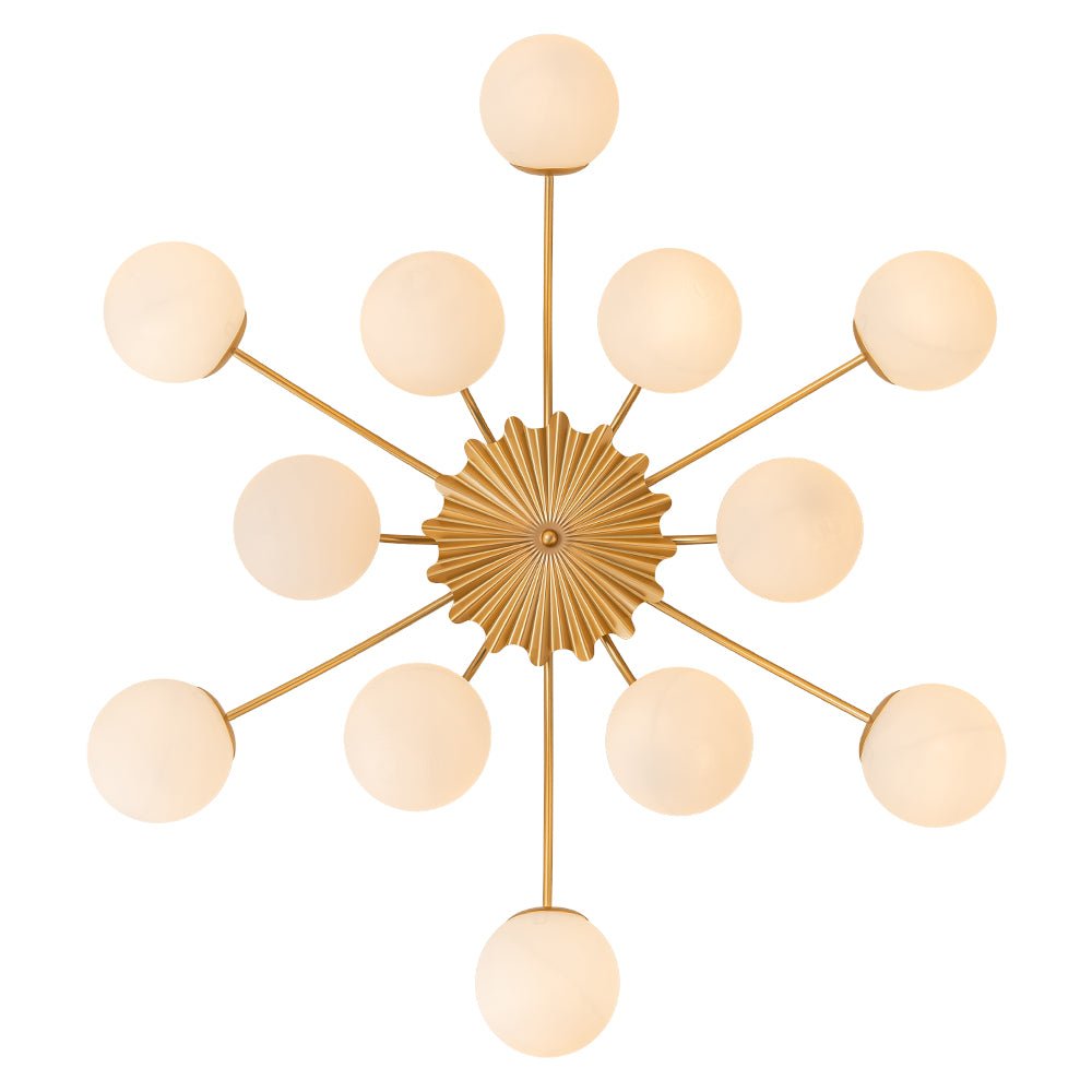 Sputnik Brass Ceiling Light For Living Room With Opal Glass Globes 12 Light Dimmable