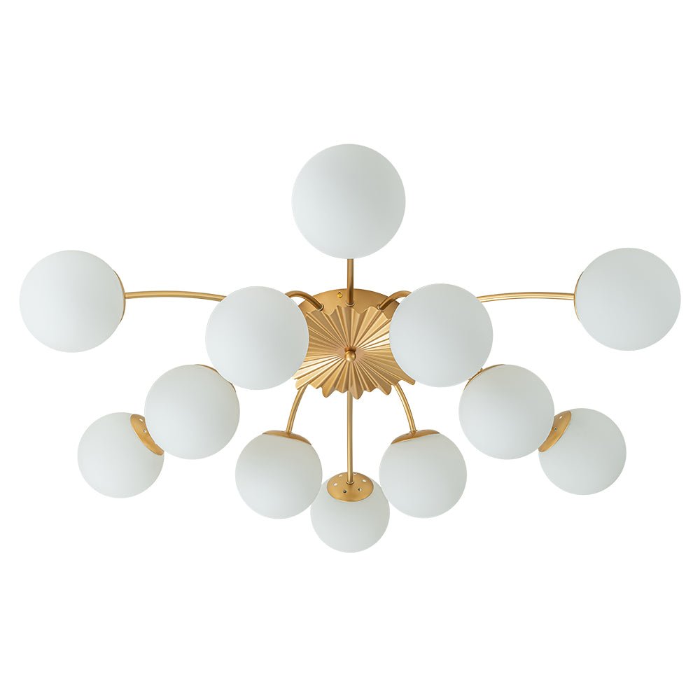 Sputnik Brass Ceiling Light For Living Room With Opal Glass Globes 12 Light Dimmable