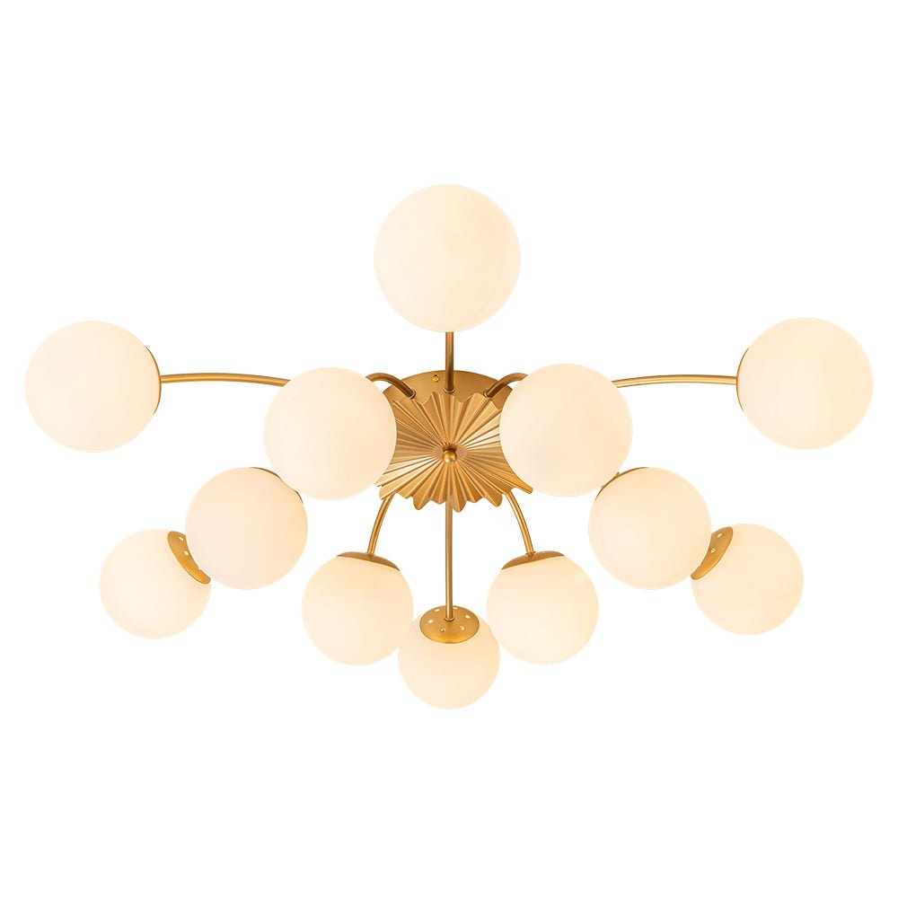 Sputnik Brass Ceiling Light For Living Room With Opal Glass Globes 12 Light Dimmable