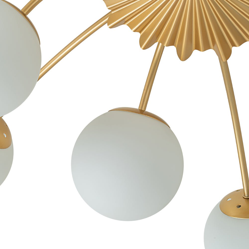Sputnik Brass Ceiling Light For Living Room With Opal Glass Globes 12 Light Dimmable