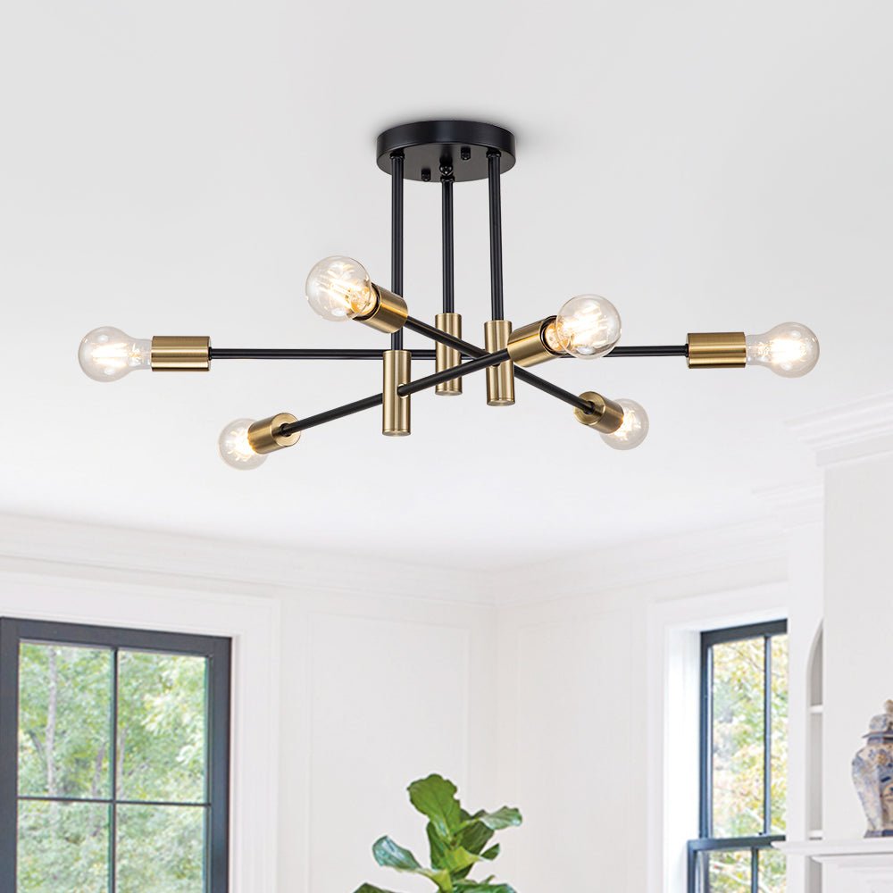Stropní lampa Sputnik 6 nebo 8 v černé barvě, kovová, retro moderní, stmívatelná